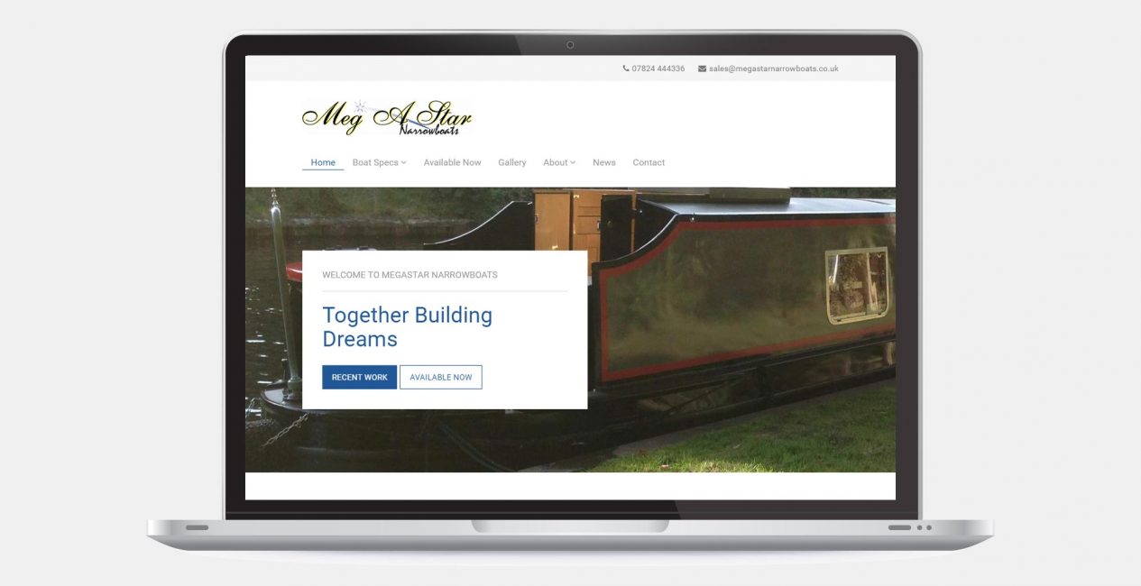The homepage of the WordPress website we redesigned for MegAStar Narrowboats.